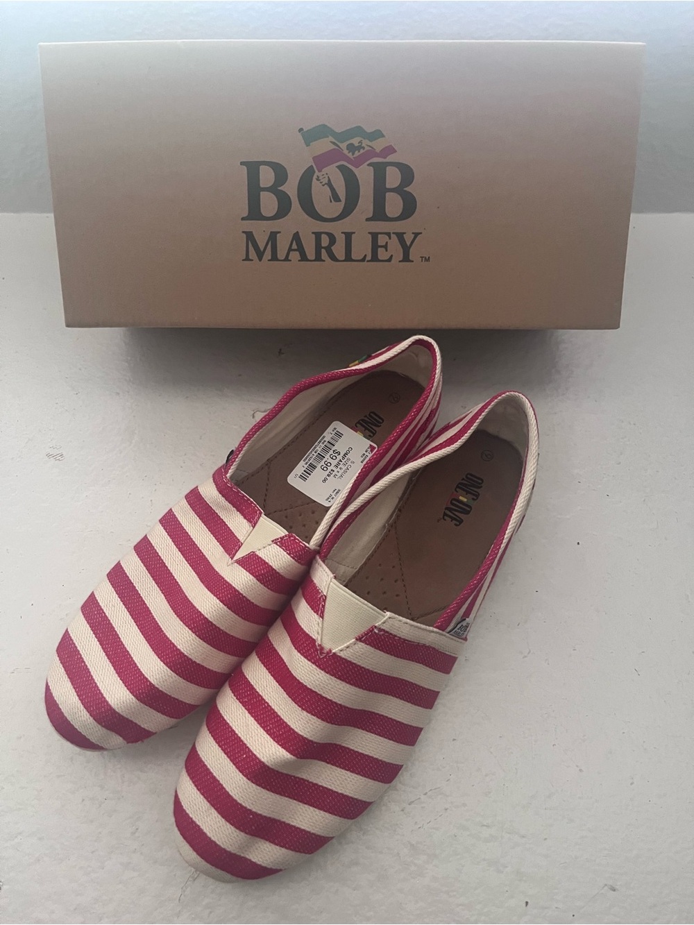 Bob Marley Women's Pink and Cream Striped Slip-On Flats